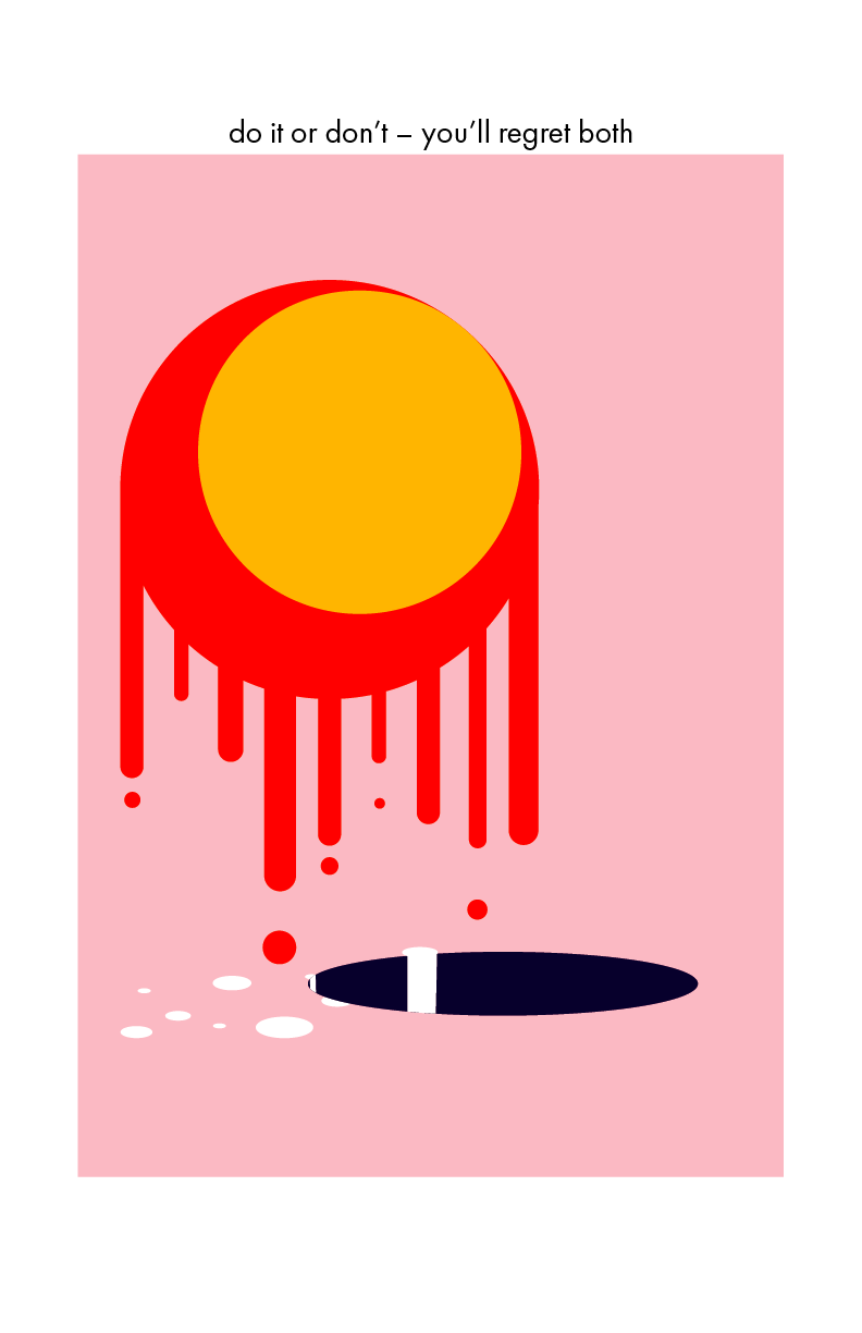 A digital drawing of a pink sun dripping into a hole