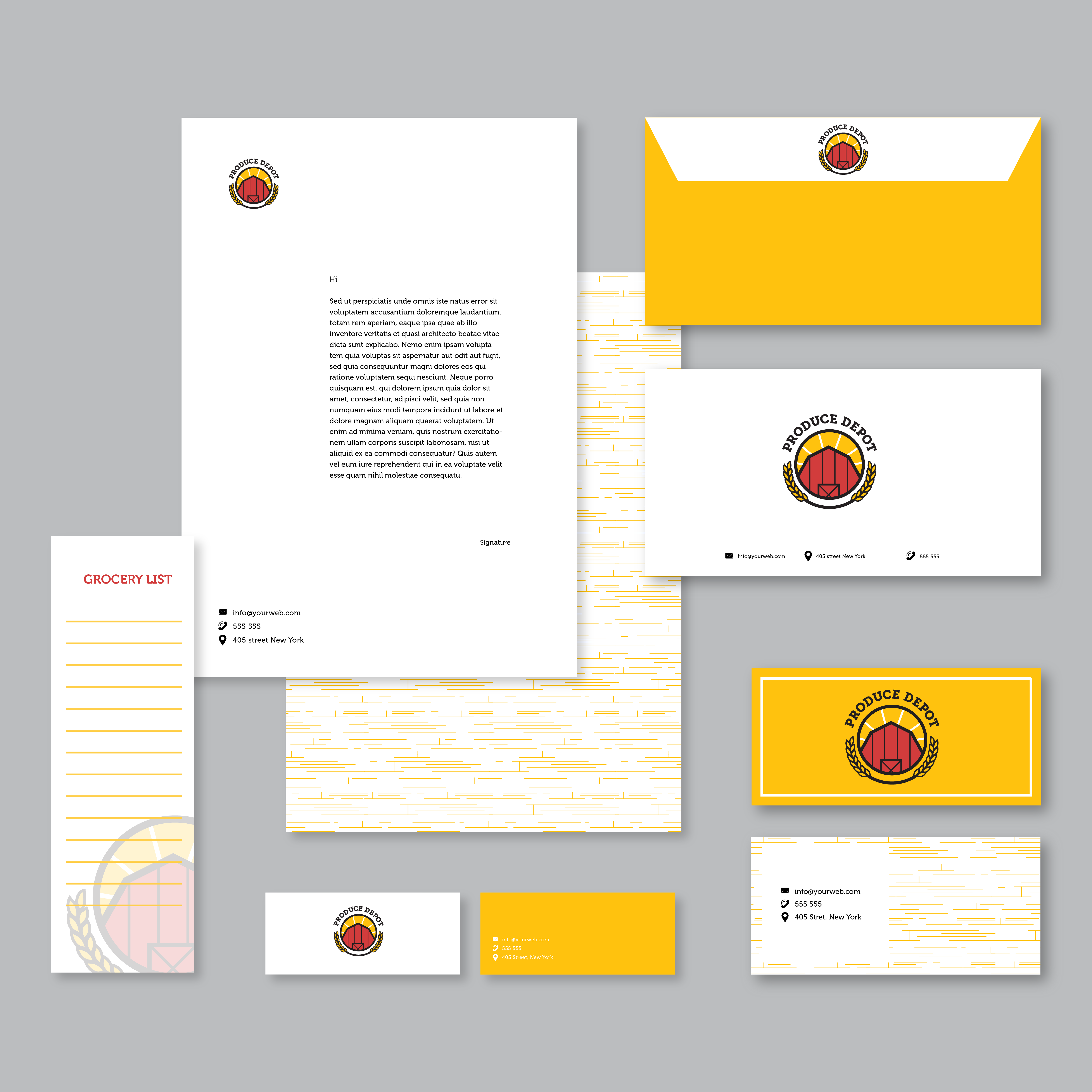A mockup showing of some branding for a logo design for Product Depot