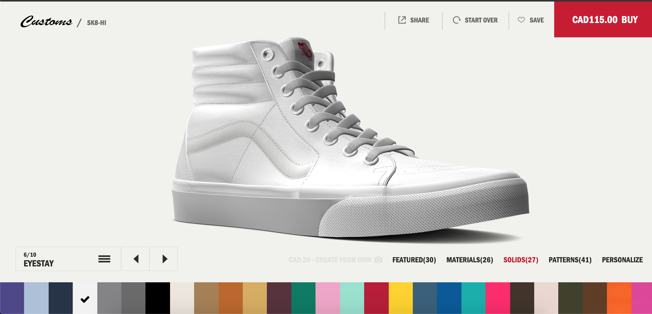 A screenshot of the vans custome shoe designer